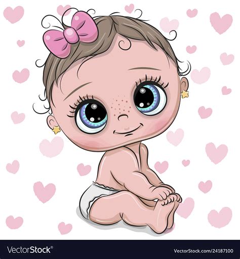 cartoon baby girl   hearts background vector image