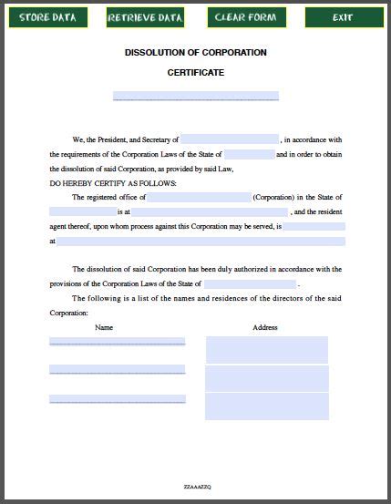dissolution  corporation certificate  fillable  forms