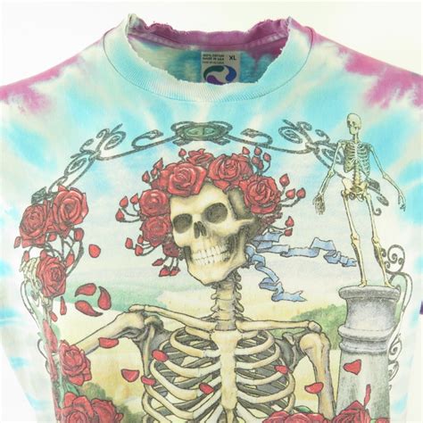 vintage 90s tie dye grateful dead band t shirt mens xl rose skull 30