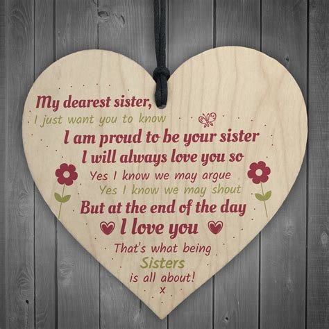 sister gift birthday gift  sister keepsake poem wooden heart