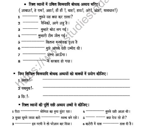 cbse class  hindi conjunction  interjection worksheet set