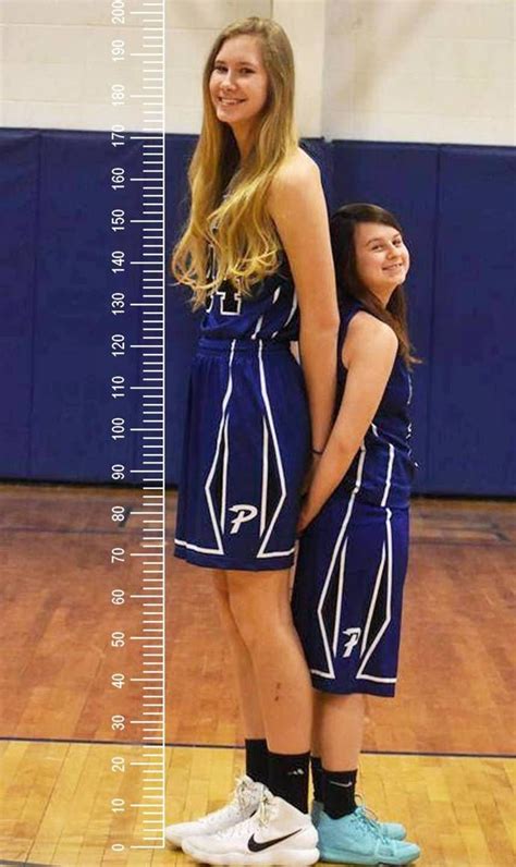 Two Girls Standing Next To Each Other In Front Of A Growth Chart On A