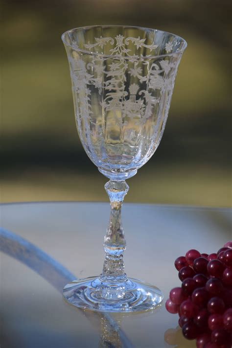 Vintage Acid Etched Crystal Water Goblet Wine Glasses Set Of 1