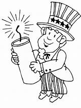 Coloring Uncle Sam July Independence Firecracker 4th Holding sketch template