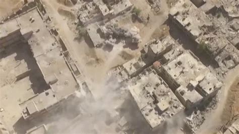 drone footage  syria shows fighting destruction