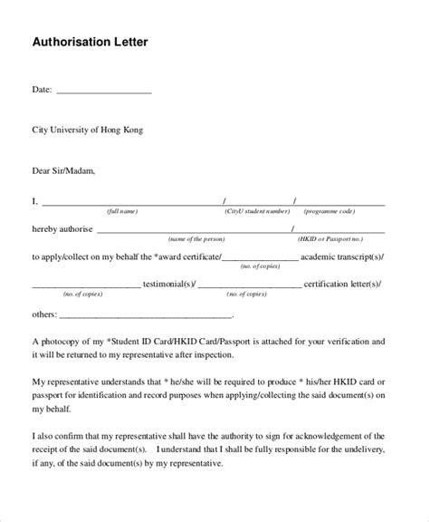 documents sample letter  authorization giving permission sample