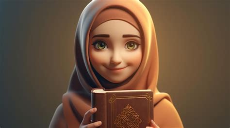 Premium Ai Image Muslim Girl Wearing Hijab Carrying Quran 3d