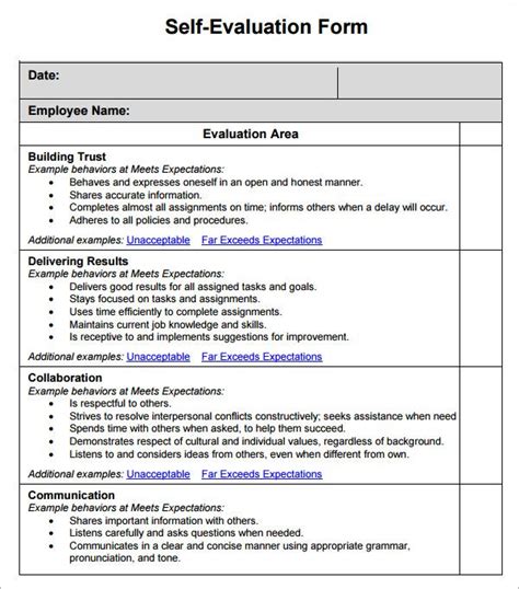 Self Assessment Template For Performance Review
