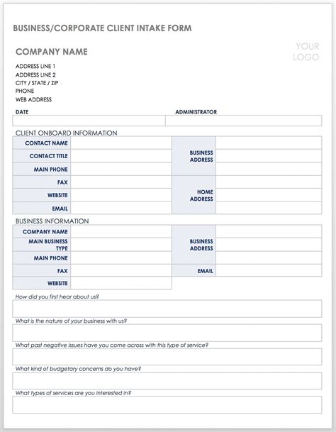 client intake templates  forms smartsheet