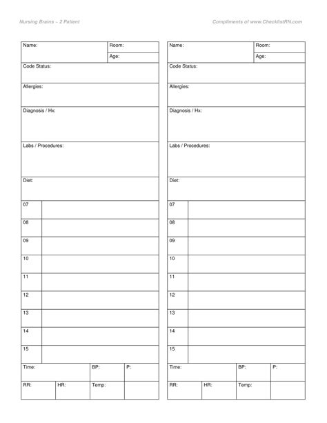 printable nursing report sheet printable templates