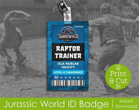 printable jurassic park id badge template   printable