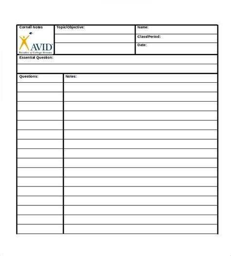 cornell notes   sample  format