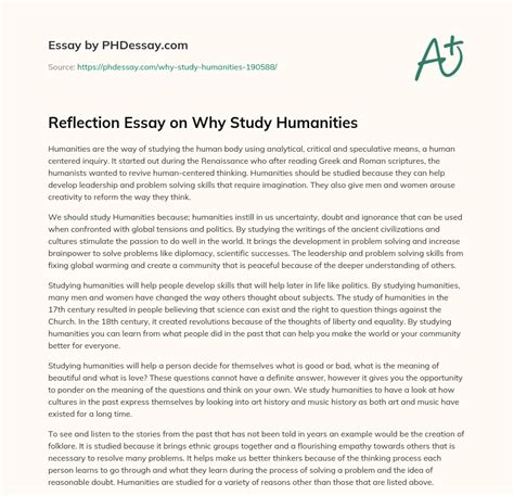 reflection essay   study humanities  words phdessaycom