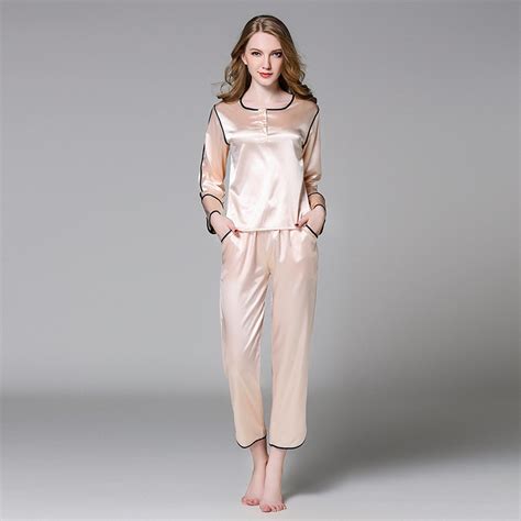 Women Silky Satin Pajama Set Champagne Sexy Lingerie Suit