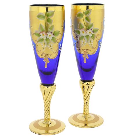 Murano Glass Goblets Murano Glass Champagne Flute 24k Gold Leaf Blue