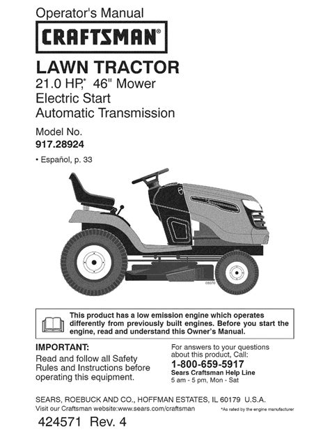 craftsman  yt   hp yard tractor operation manual   manualslib