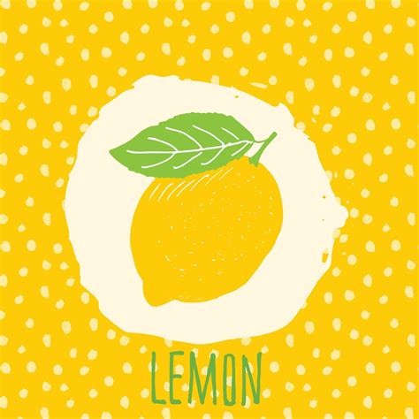 lemon hand drawn sketched fruit  leaf  yellow background