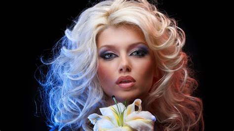 wallpaper face model blonde flowers long hair