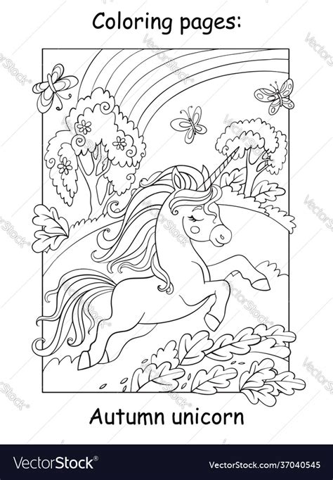 coloring book page running unicorn  forest vector image