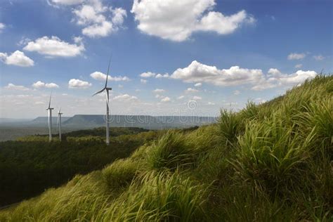 wind turbine  beautiful landscape scene  sunlight  cloudy stock image image