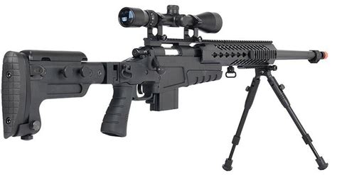 wellfire mb  bolt action airsoft sniper rifle  scope bipod black