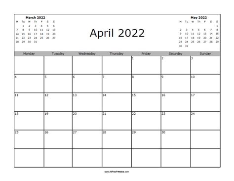 april  calendar  printable
