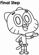 Gumball Coloring Darwin Watterson Step sketch template