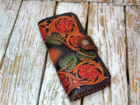 hand tooled womens leather wallet  bybodzi