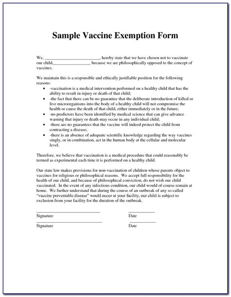 flu vaccine religious exemption letter nj