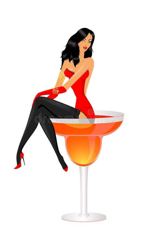 Girl Sits In A Glass With A Cocktail Stock Vector Illustration Of