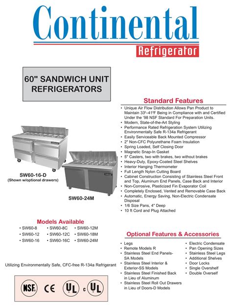 continental refrigerator sw  specification sheet   manualslib