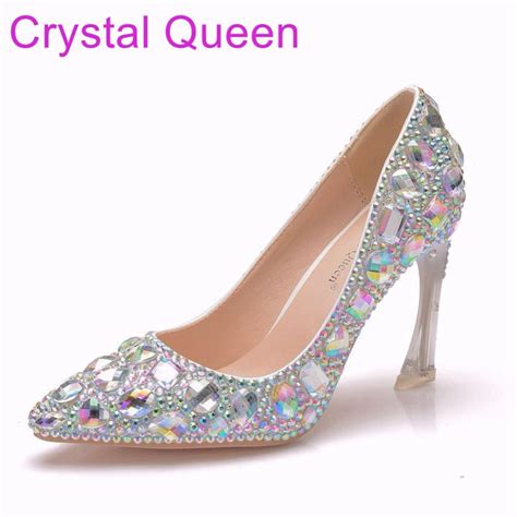 crystal queen cm crystal heels pointed toe high heels pumps rhinestone bridal wedding shoes