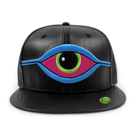 black pu synthetic leather big eye embroidery baseball cap hats