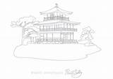 Coloring Book Japan Pages Japanese Temple Golden Adult Printable Pavilion Ji Kinkaku Castle sketch template