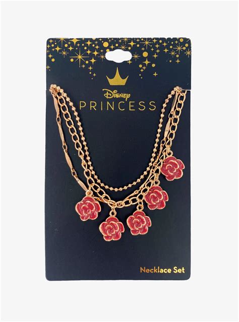 disney princess belle roses layered necklace set layered necklace set necklace set layered