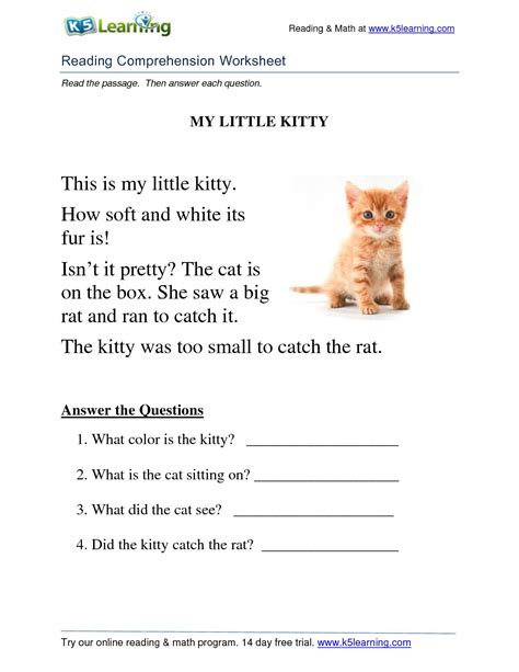 calameo reading comprehension worksheet grade  kitty