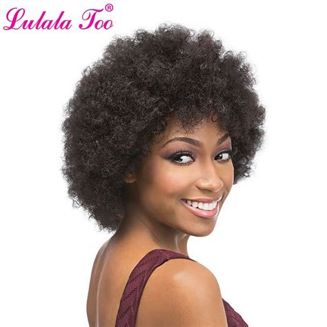 Short Kinky Curly Afro Wigs Natural Black Synthetic Wig For Women Heat