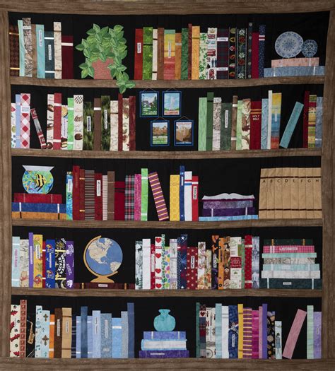bookshelf quilt  threaded  personal details art  ageless