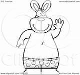 Rabbit Boxers Waving Outlined Wearing Happy Clipart Cartoon Thoman Cory Coloring Vector sketch template