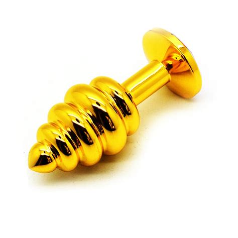 Threaded Metal Anal Toys Insert Sexy Stopper Butt Plug Golden Erotic