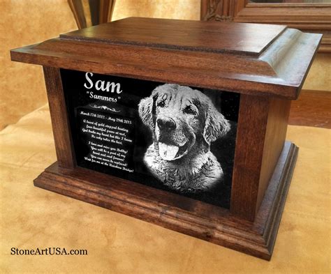 custom  cremation urns  pets oak  laser etched granite