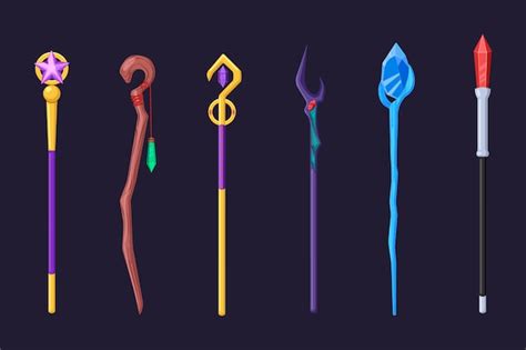 vector set  magic wands wizard  witch sticks  glowing