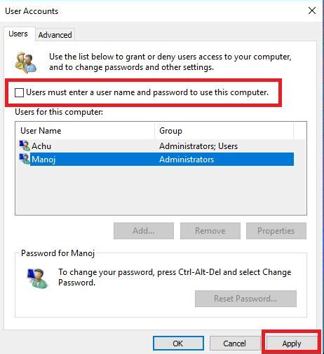 disable  enable  login password  windows  step  step