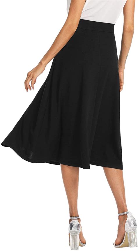 shein women s casual high waist a line pleated midi skirt with pockets