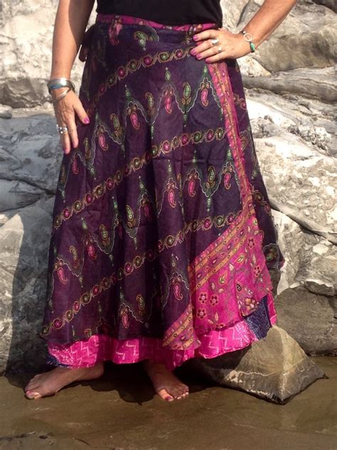 sari skirt   upcycled silk saris  india wrap