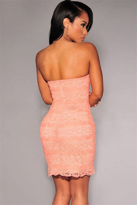 pink lace strapless bodycon party dress al on luulla