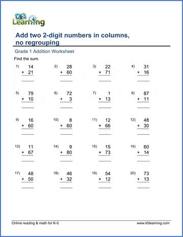 grade  addition worksheets adding   digit numbers  columns
