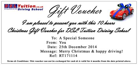 christmas driving school gift voucher treat