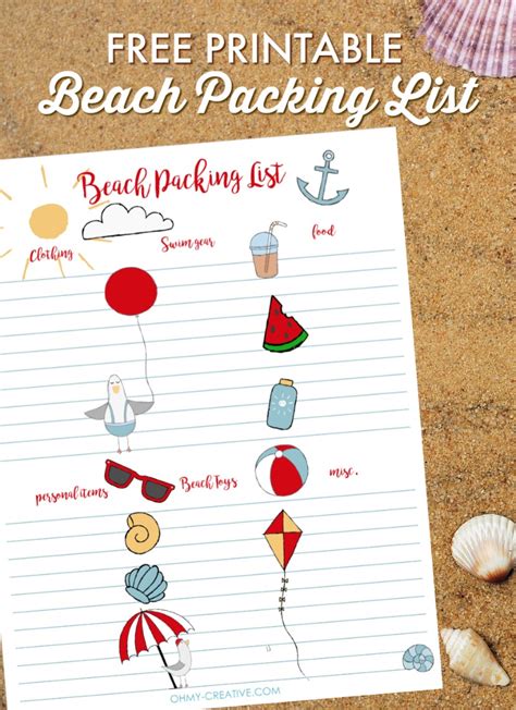 beach packing list printable   creative