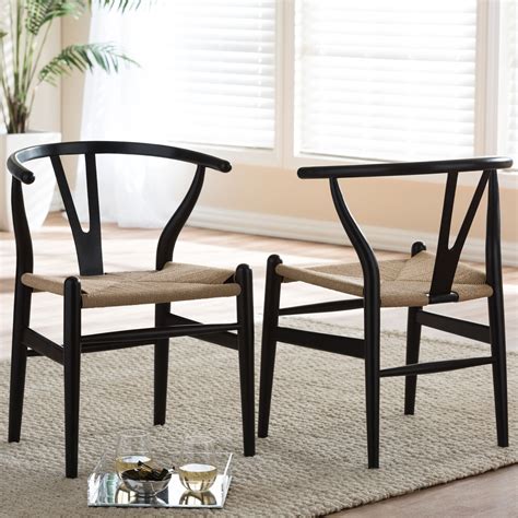 baxton studio wishbone modern dining chair  light brown hemp seat